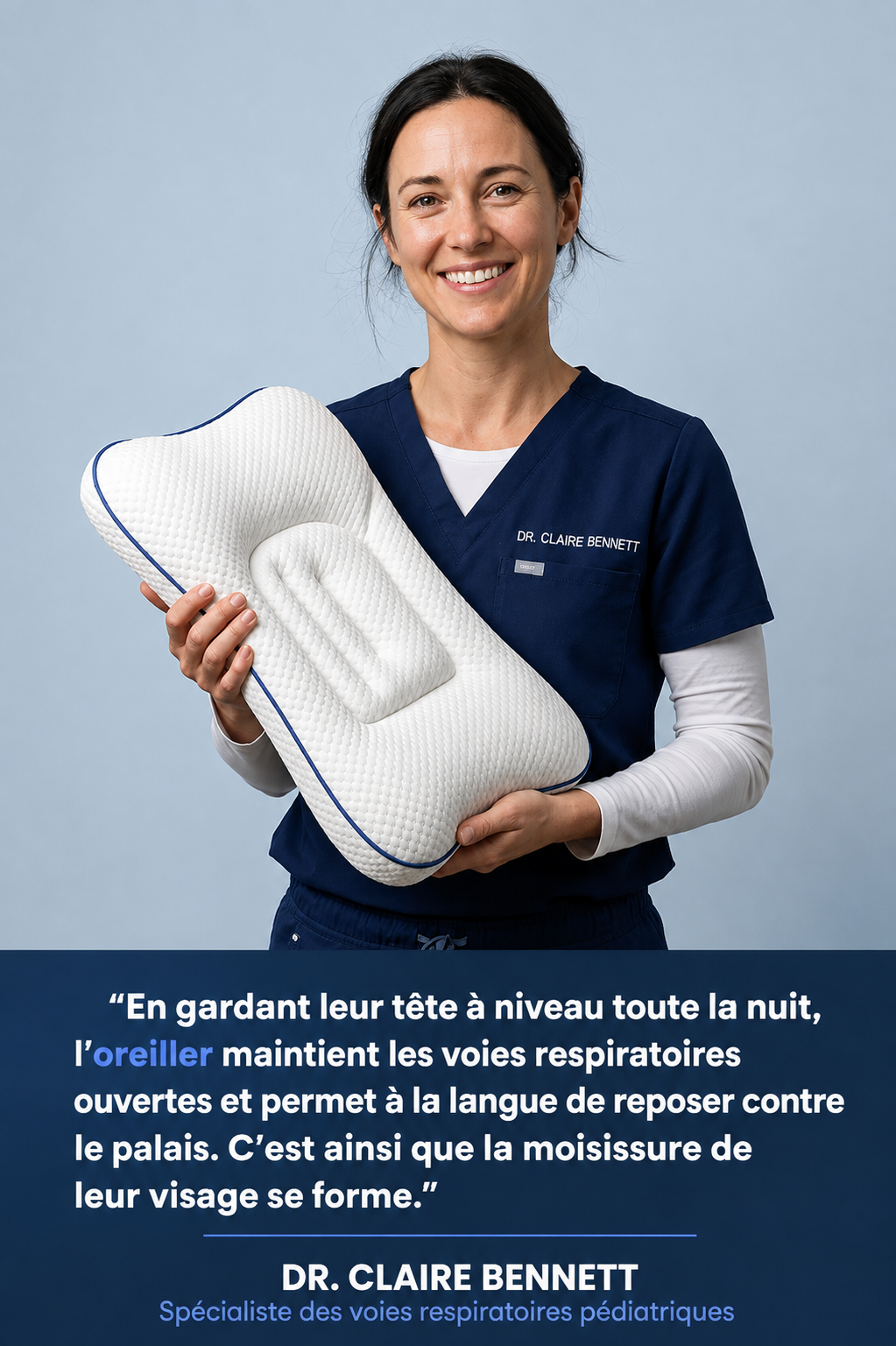Spécialiste pédiatrique tenant l'oreiller Mediora